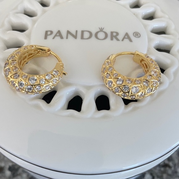 Pandora Sparkling Pattern Hoop Earrings ~ Shine - Picture 4 of 4